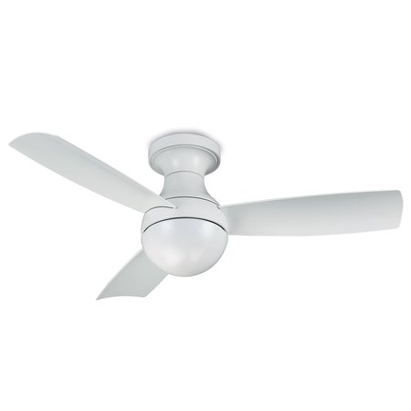 WAC Orb Indoor and Outdoor 3-Blade Smart Flush Mount Ceiling Fan 44in Matte White with Remote Control F-004